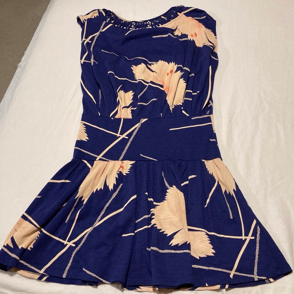 Leifnotes by Anthropologie Navy Blue Sleeveless Knit Dress with‎ Floral Print - Picture 6 of 13